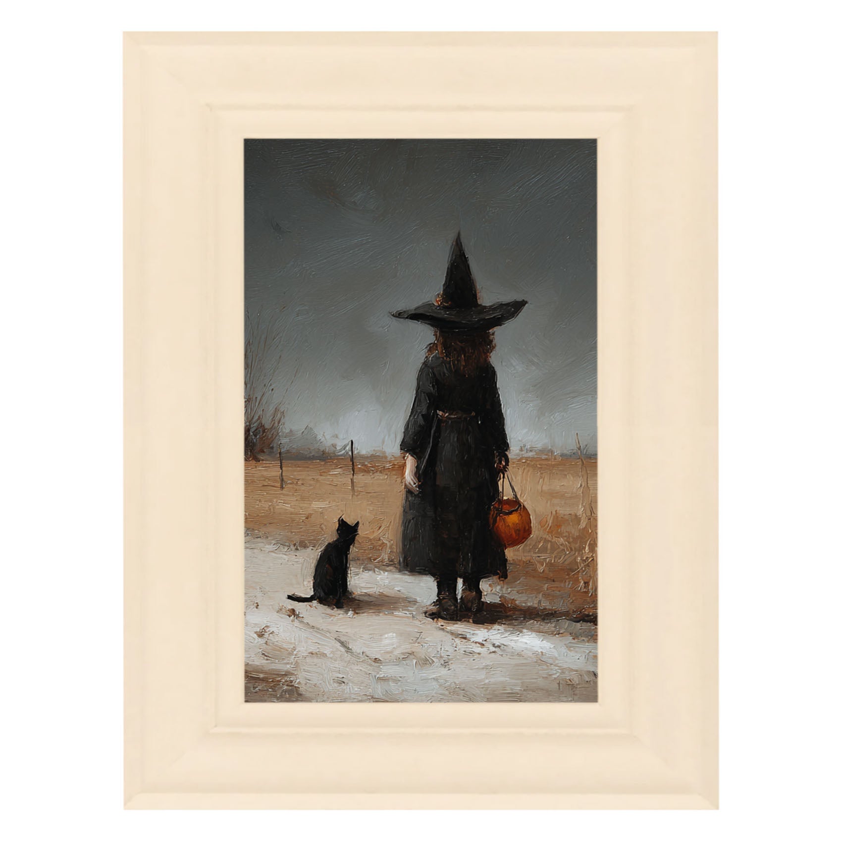 Witch with Black Cat Trick or Treating - Vertical