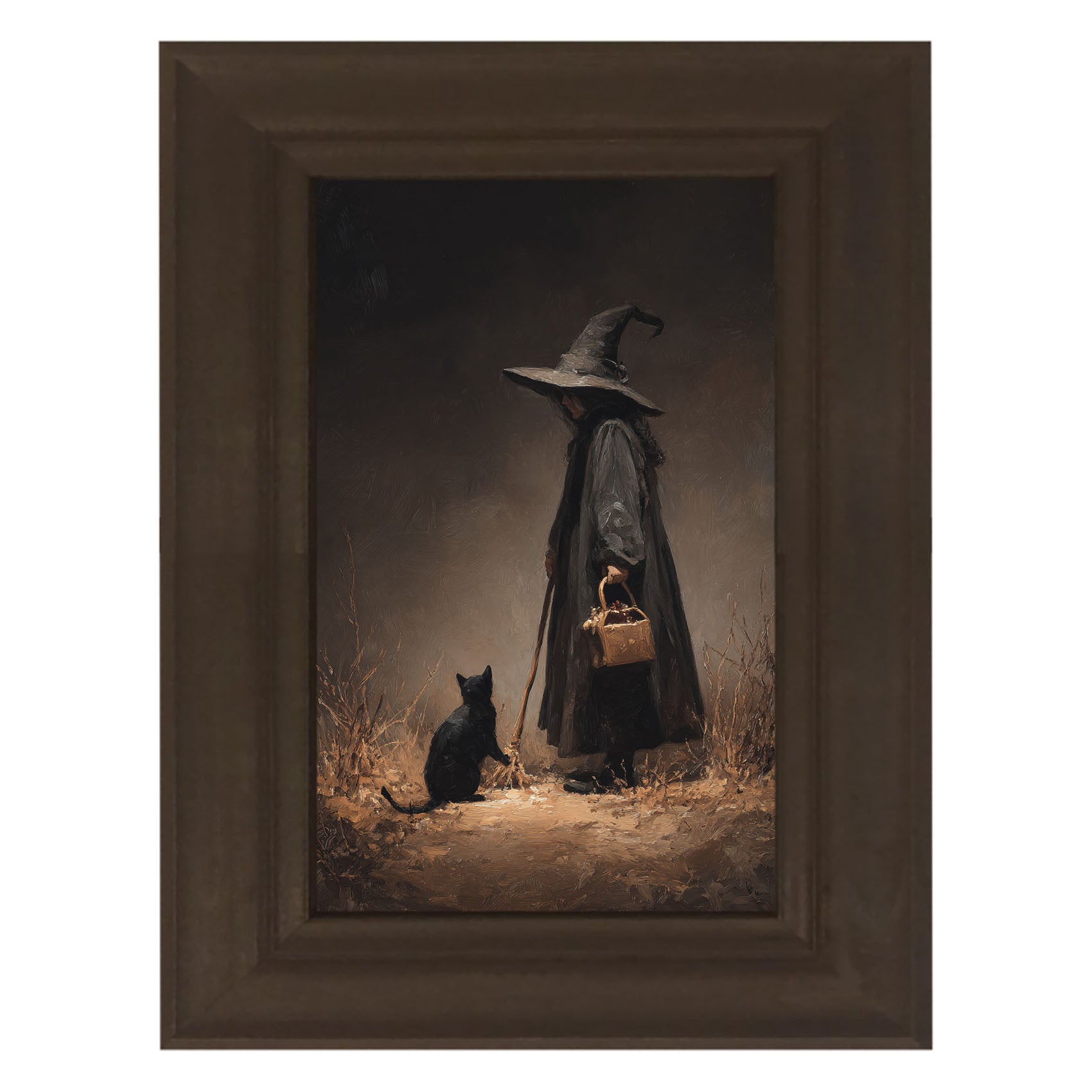 Witch with Black Cat on Path