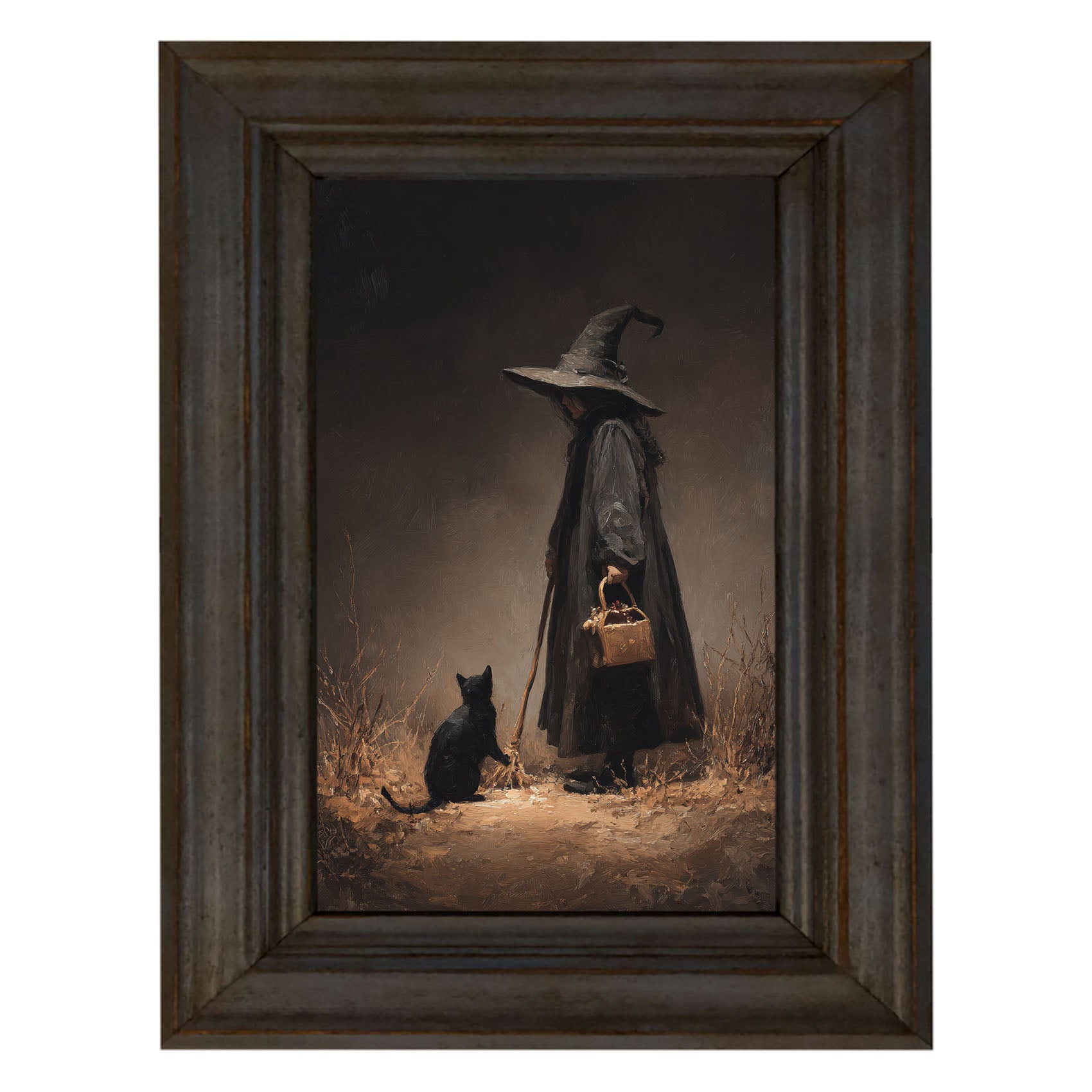 Witch with Black Cat on Path