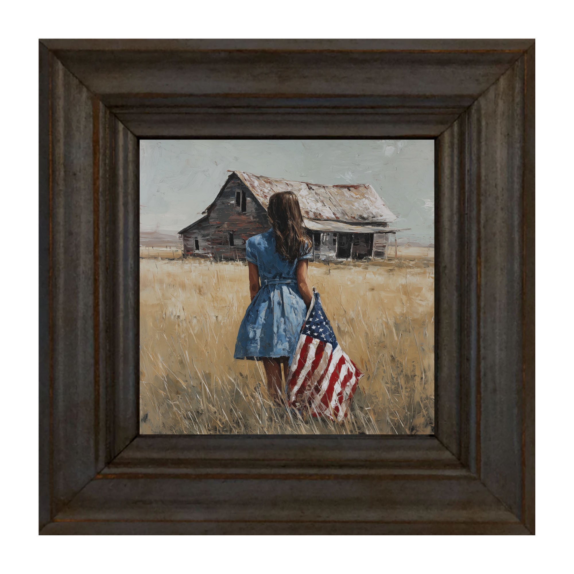 Child With Flag - Girl in Blue Dress