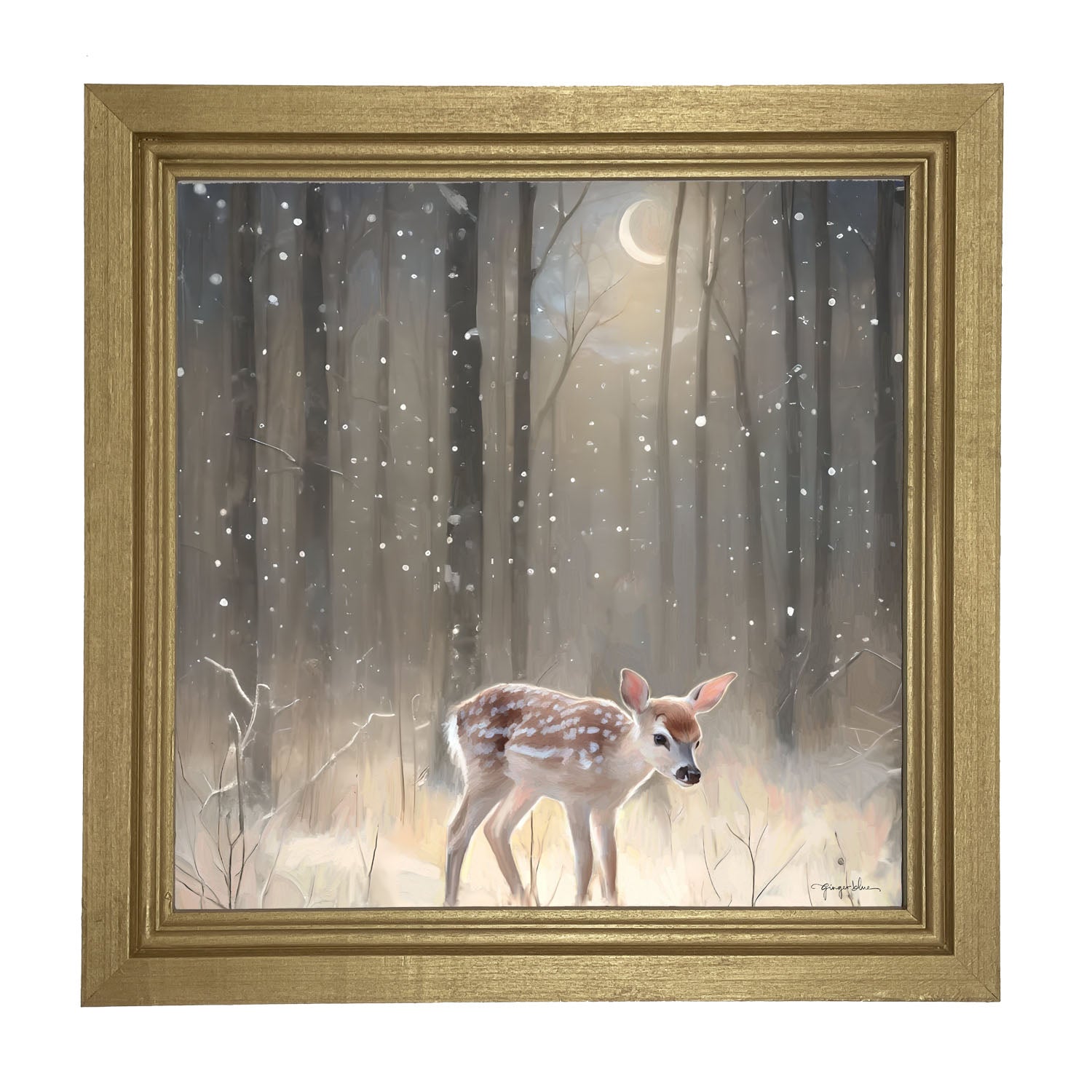 Snowy Deer - Framed art