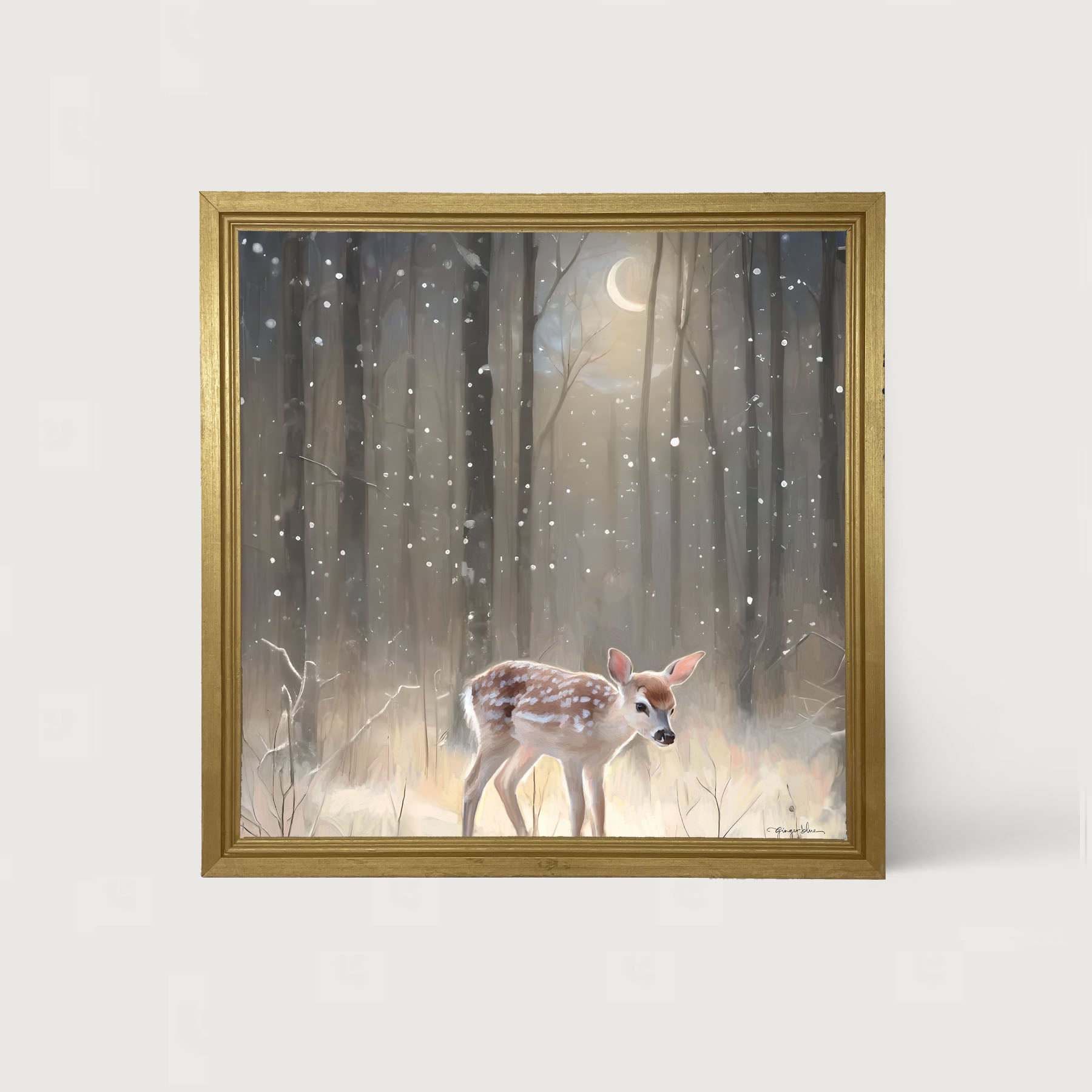 Snowy Deer - Framed art