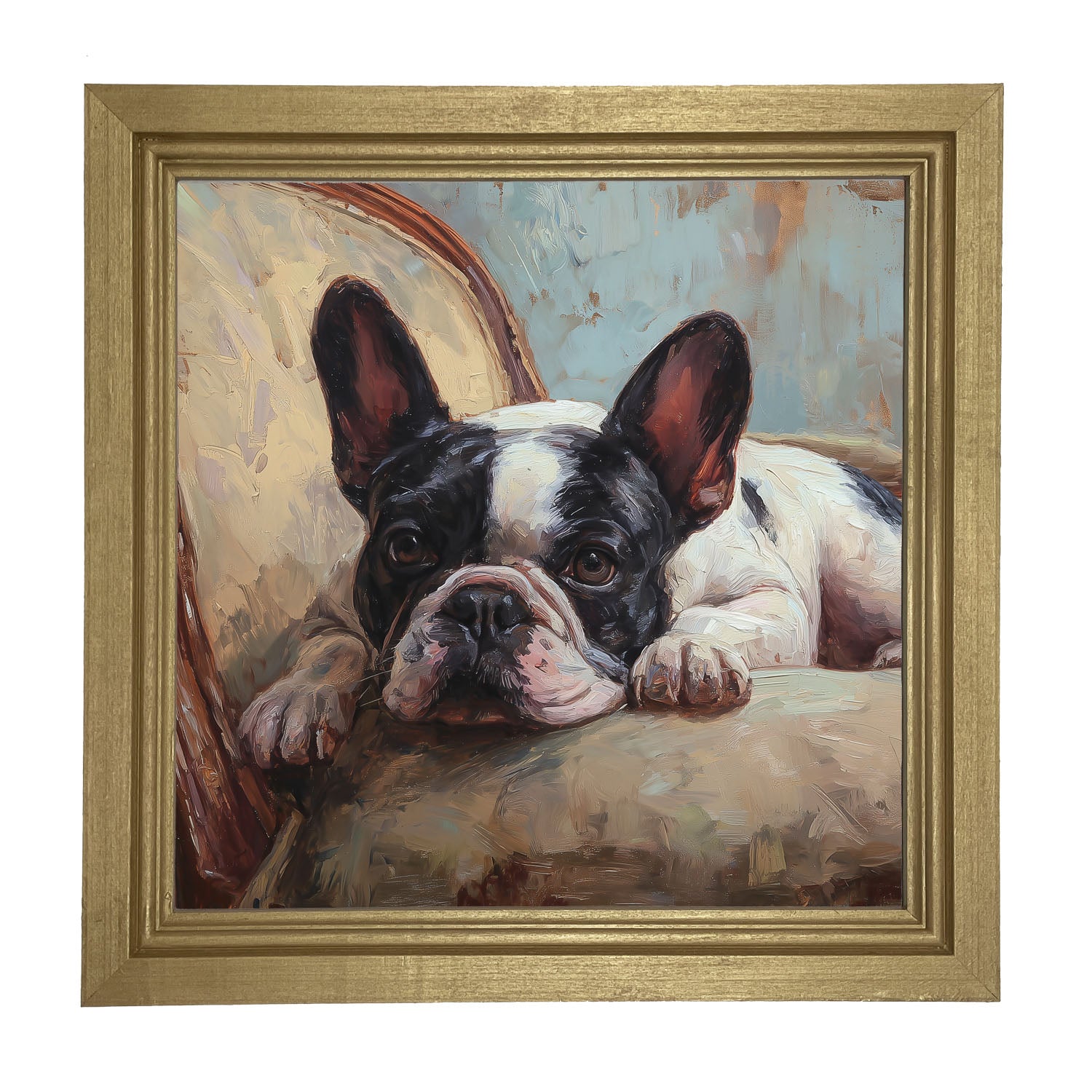 Armchair with Black and White French Bulldog - Framed Art