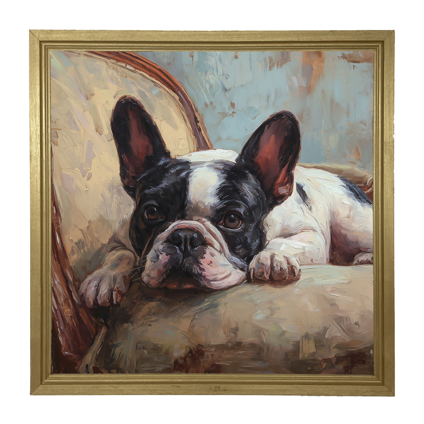 Armchair with Black and White French Bulldog - Framed Art