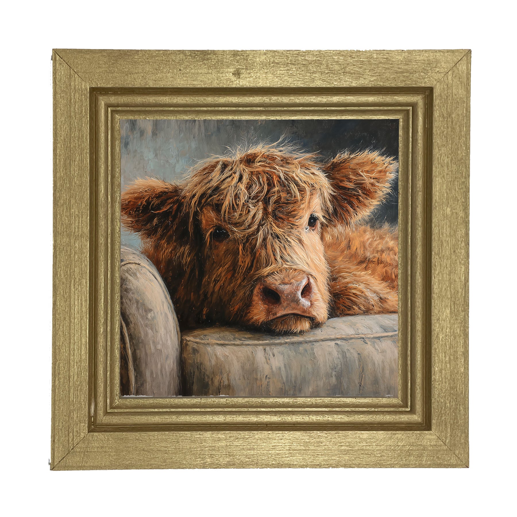 Armchair with Highland Cow - Framed Art