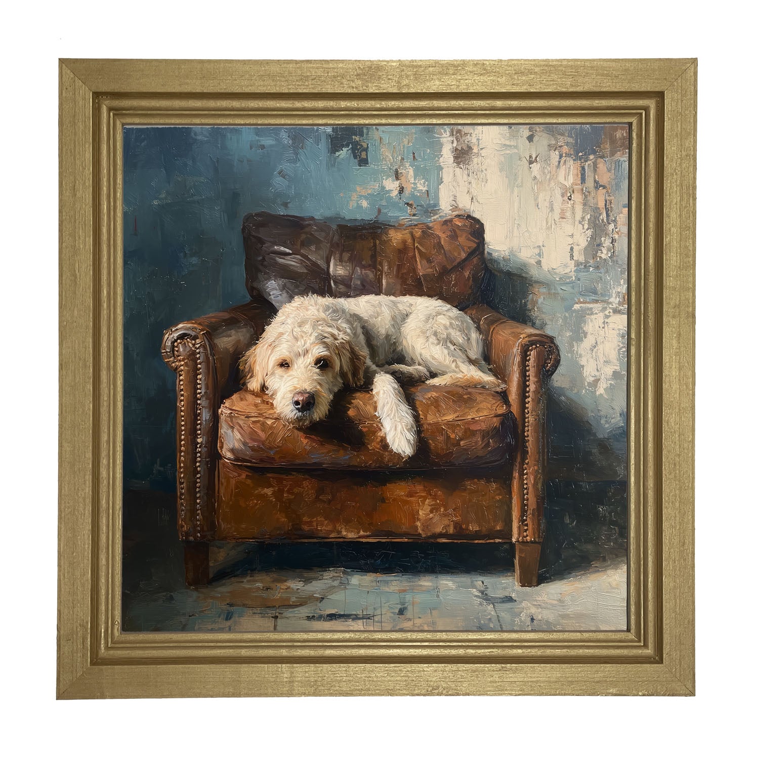 Armchair with Resting Labradoodle - Framed Art