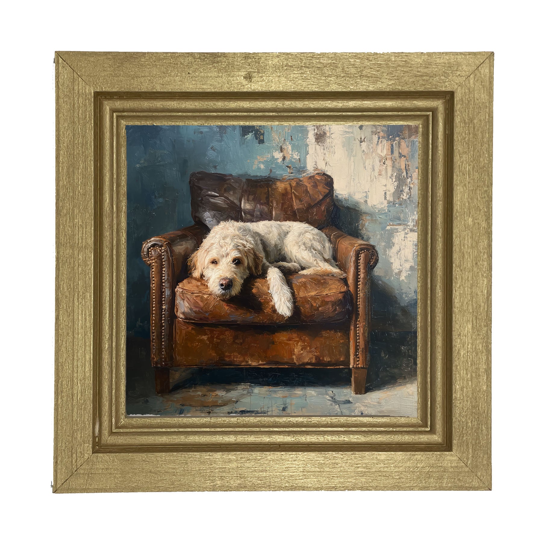 Armchair with Resting Labradoodle - Framed Art