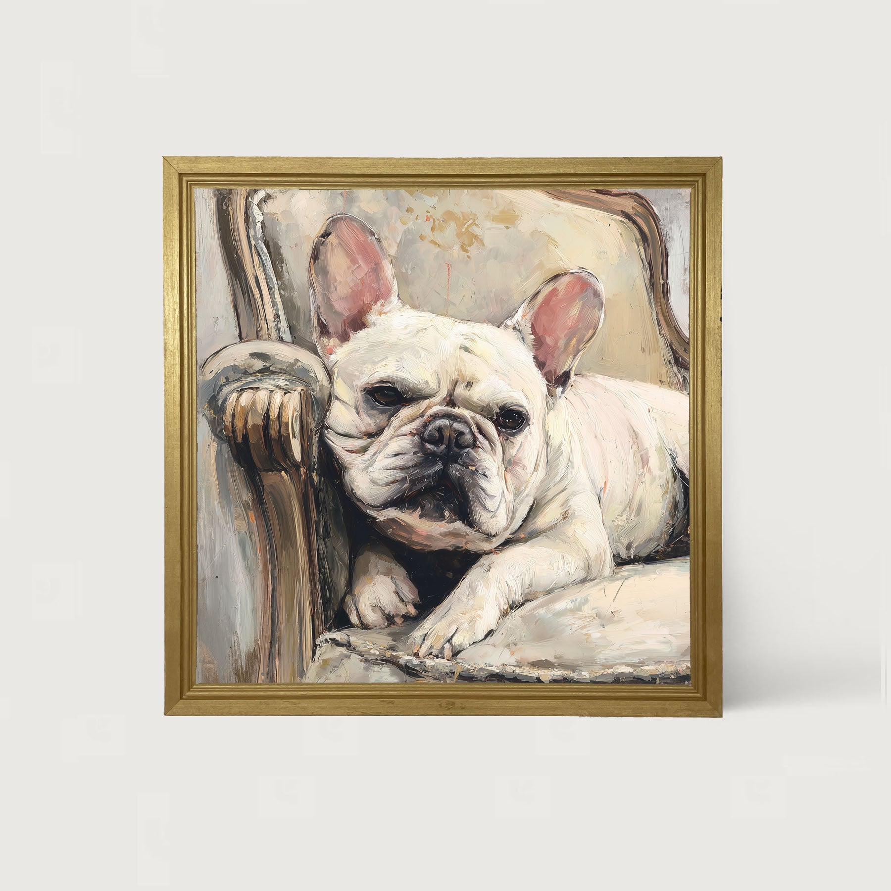 Armchair with White French Bulldog - Framed Art