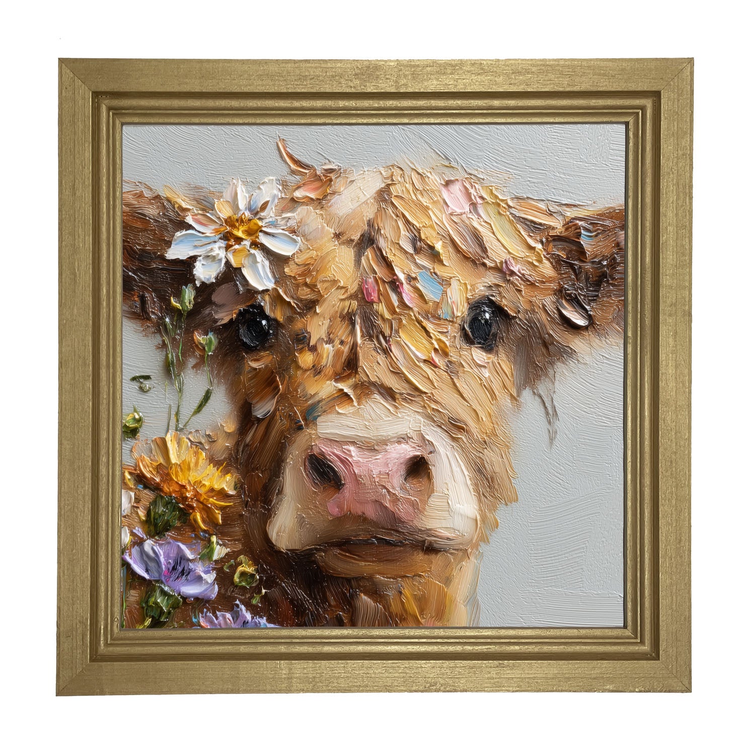 Spring Season Brown Cow - Framed Art