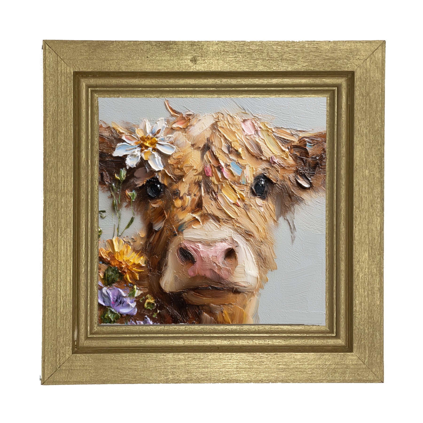 Spring Season Brown Cow - Framed Art