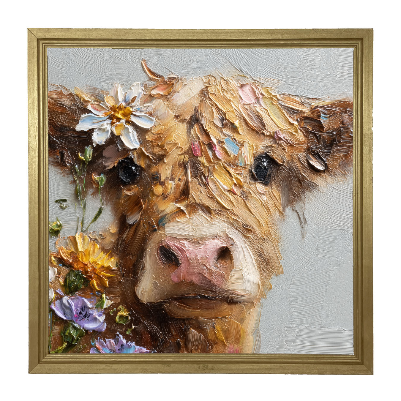 Spring Season Brown Cow - Framed Art