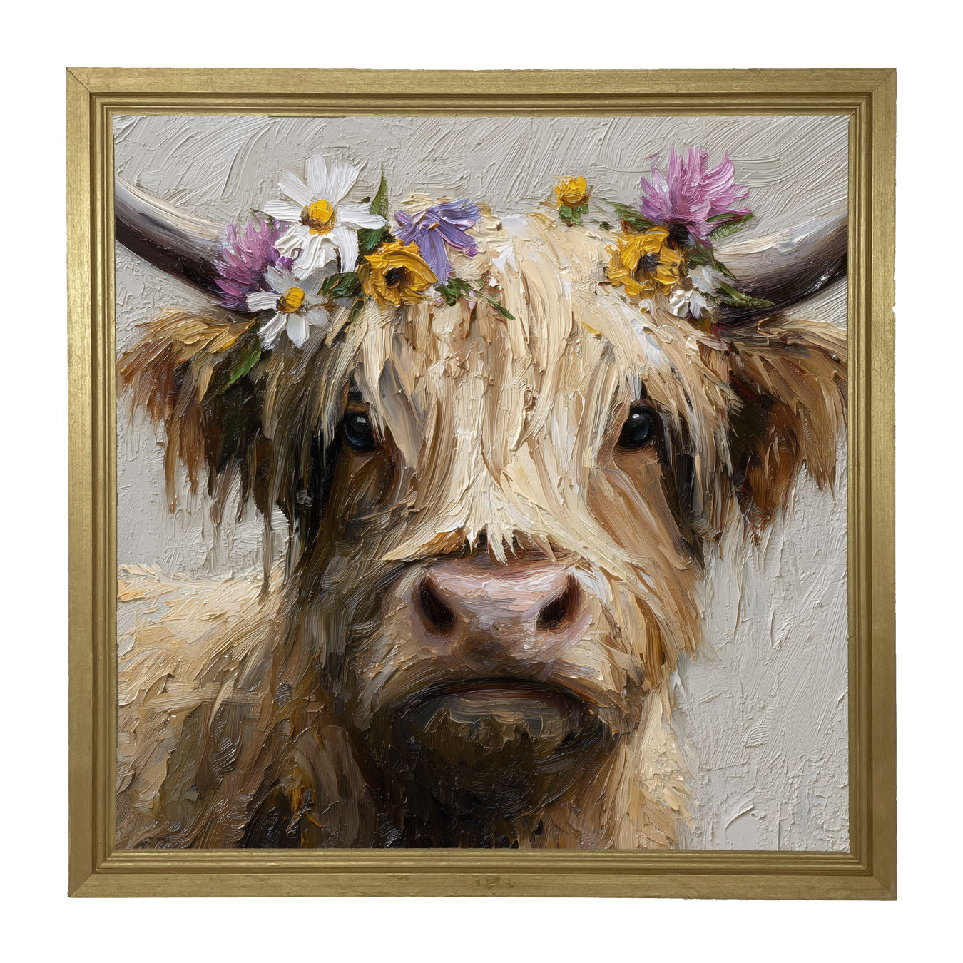 Spring Season Cow with Flowers in Hair - Framed Art