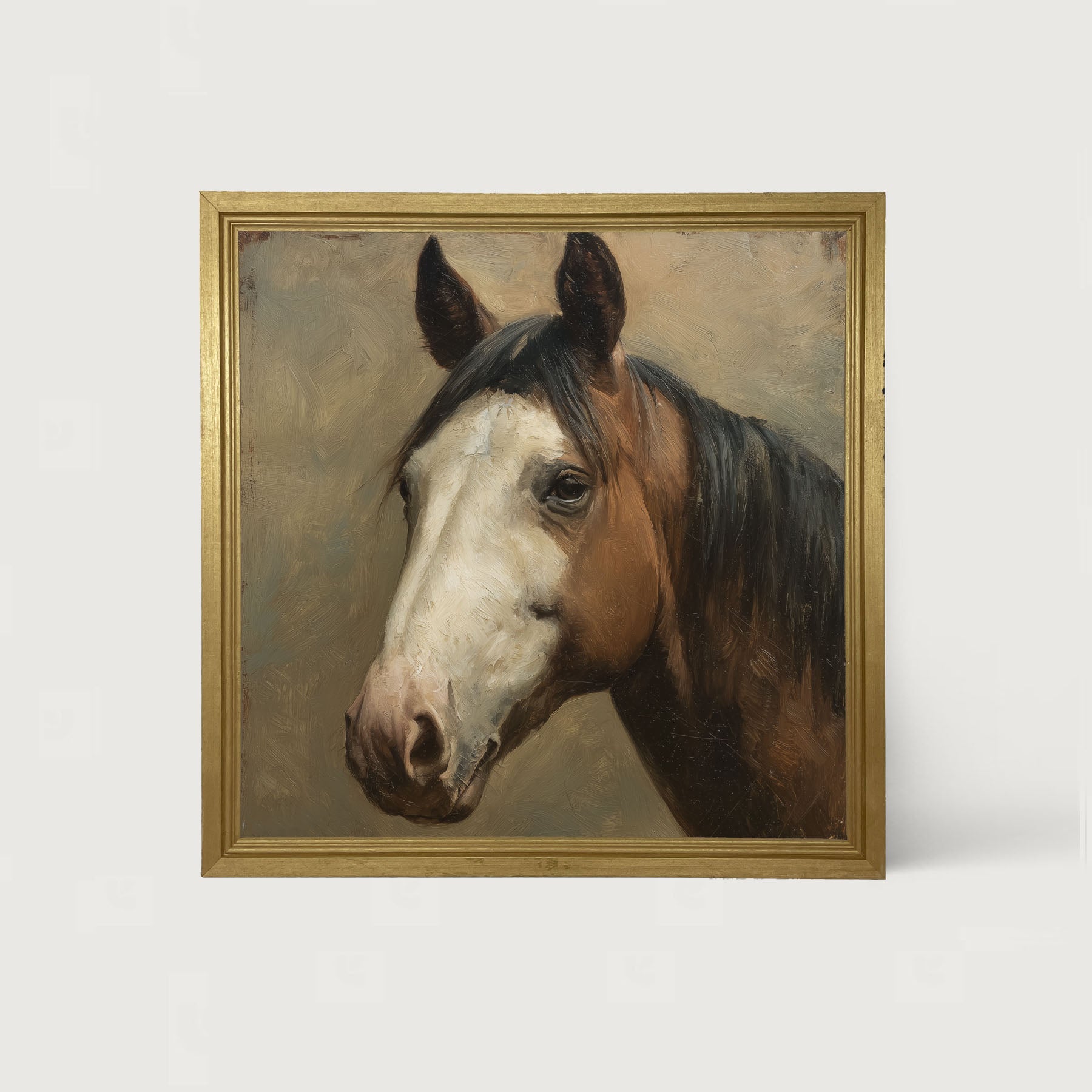 Portrait of a Brown and White Horse - Framed Art