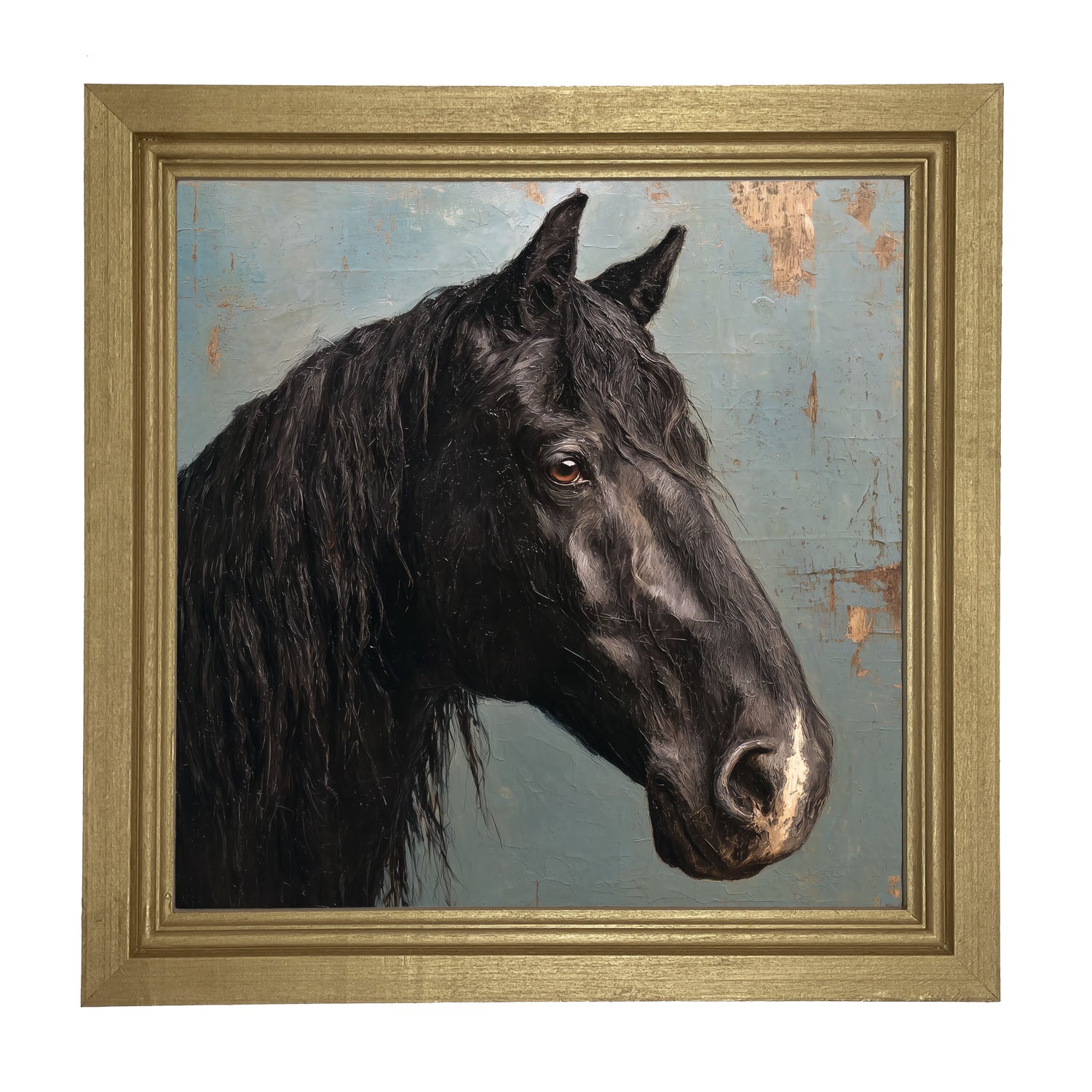 Portrait of a Black Horse - Framed Art