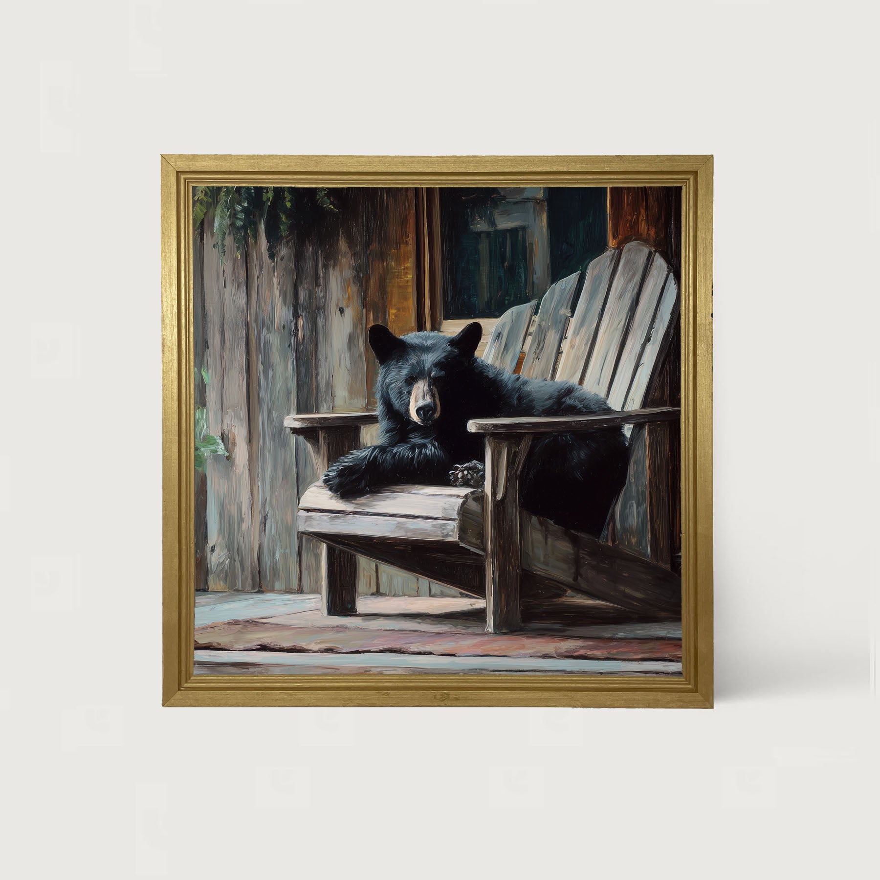 Adirondack Chair with Black Bear - Framed Art