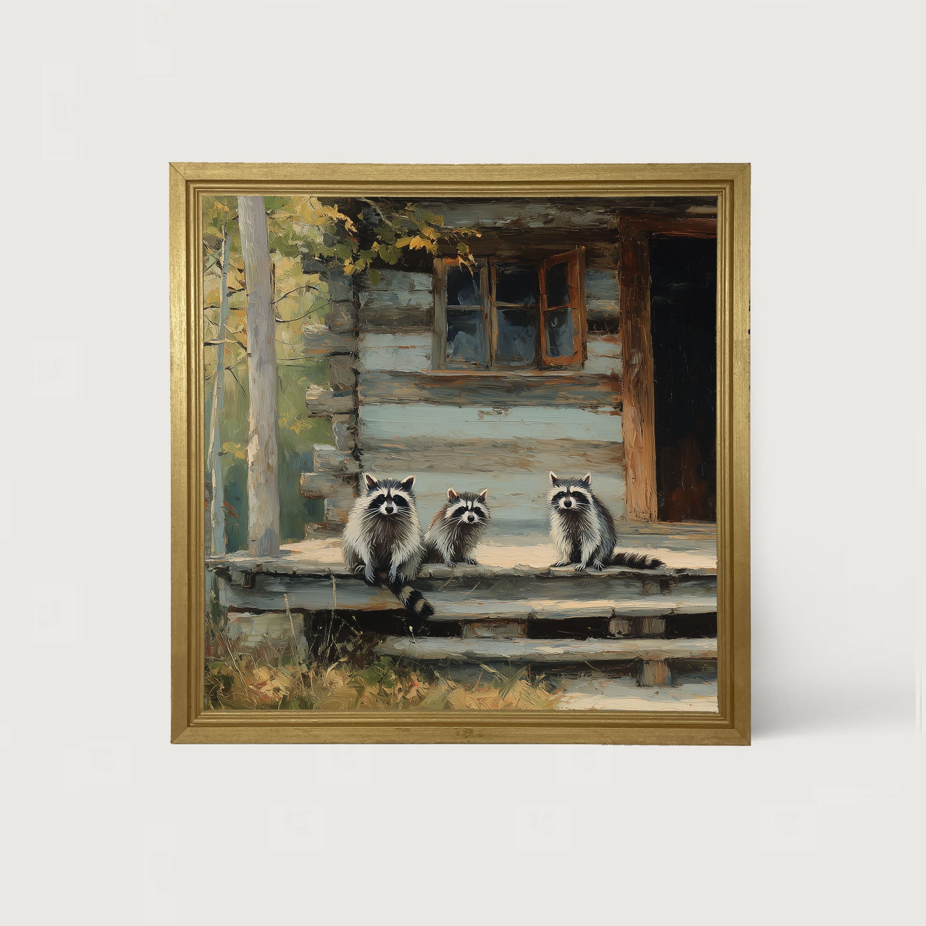 Raccoons on Cabin Porch