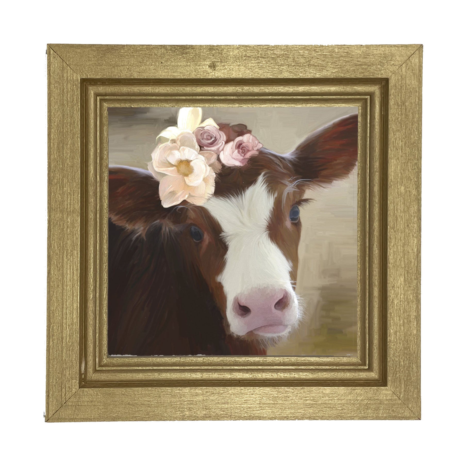 Baby cow with Flowers - Framed Art