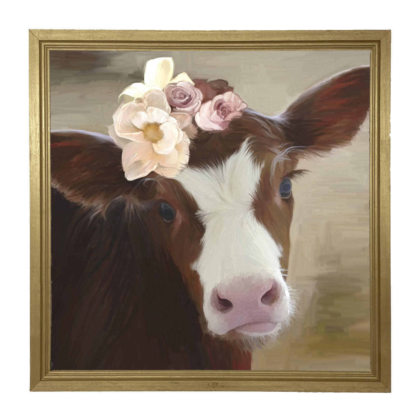 Baby cow with Flowers - Framed Art