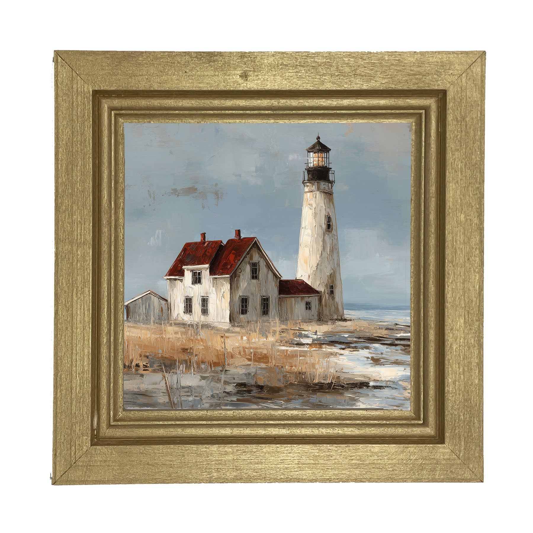 Ocean Island - Lighthouse with Red Roof - Framed Art