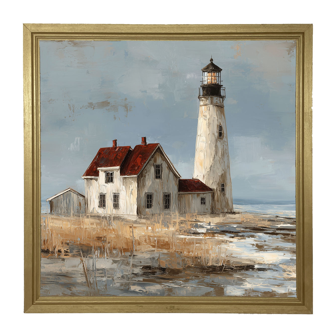 Ocean Island - Lighthouse with Red Roof - Framed Art