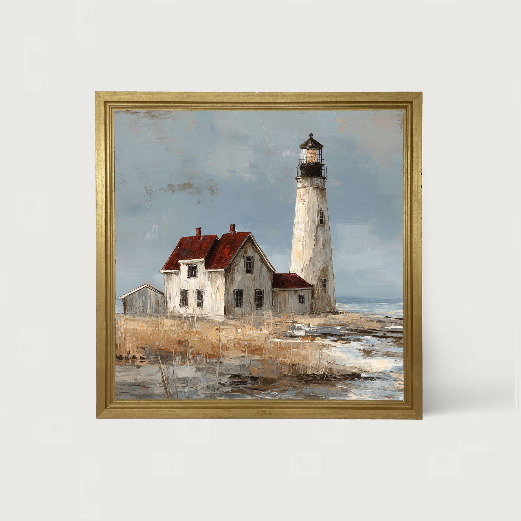Ocean Island - Lighthouse with Red Roof - Framed Art
