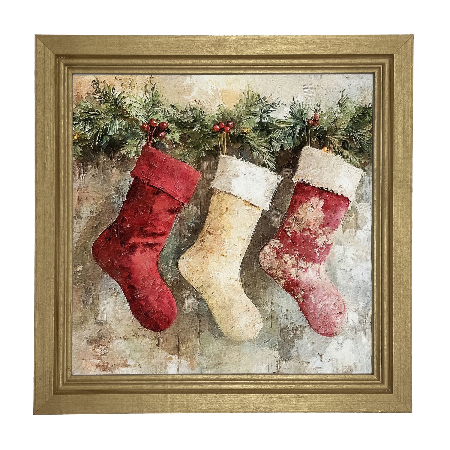 Rustic Red and White Stockings - Framed art