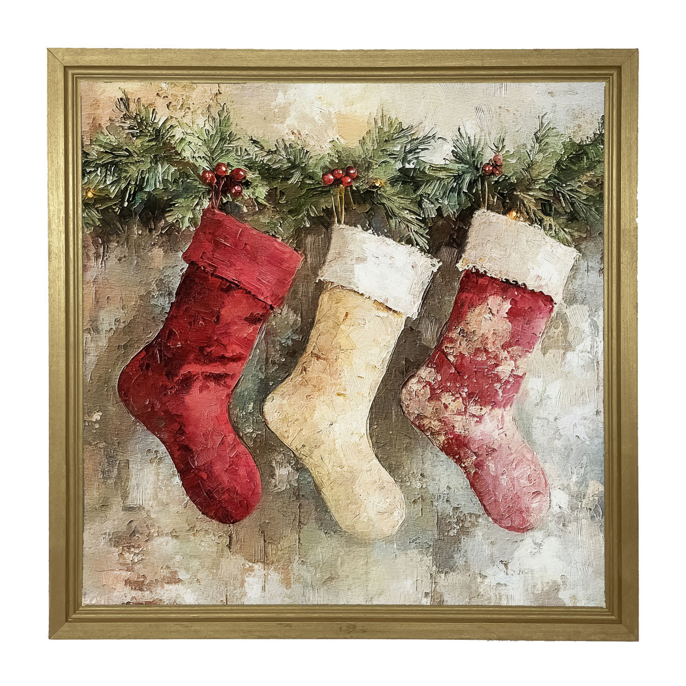 Rustic Red and White Stockings - Framed art