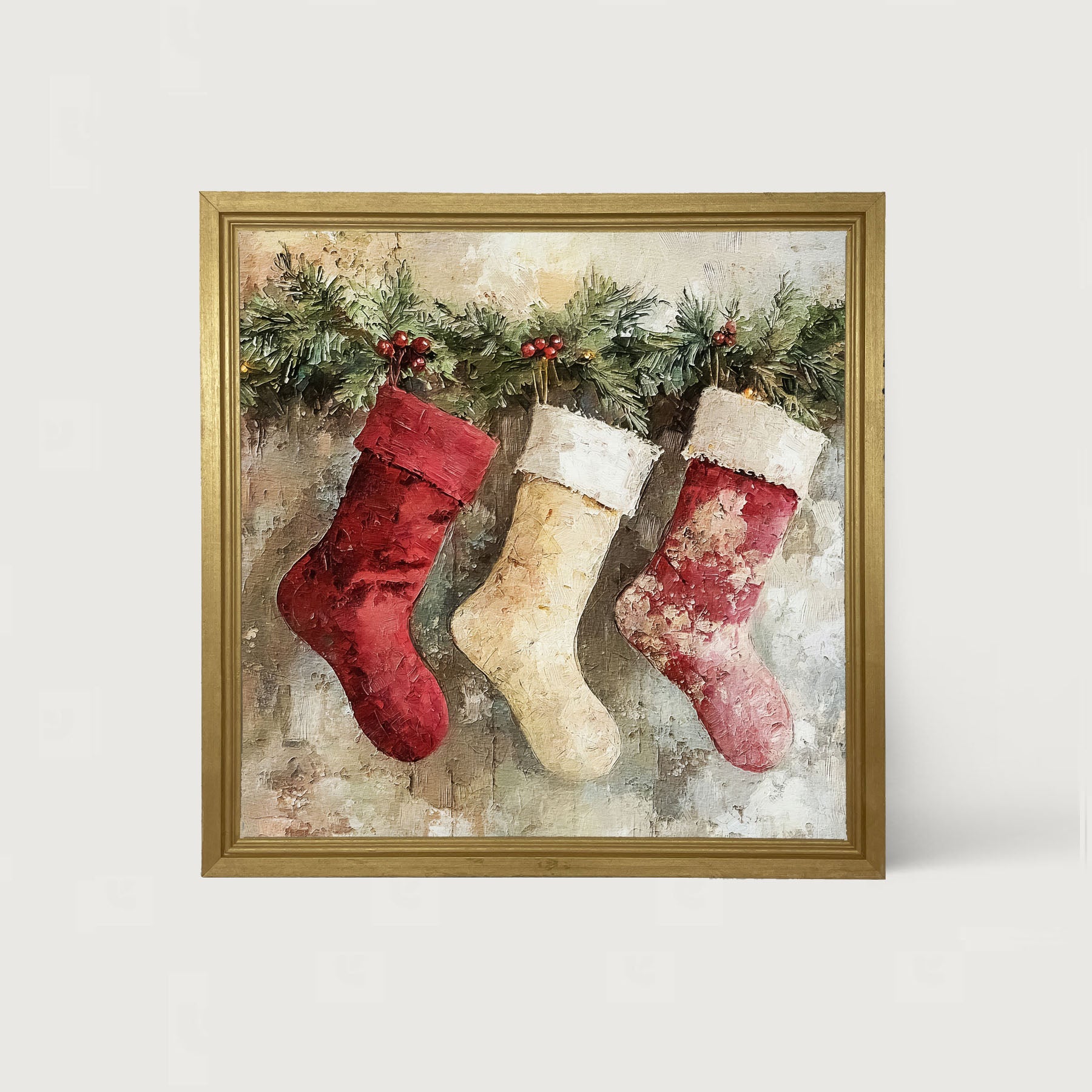 Rustic Red and White Stockings - Framed art