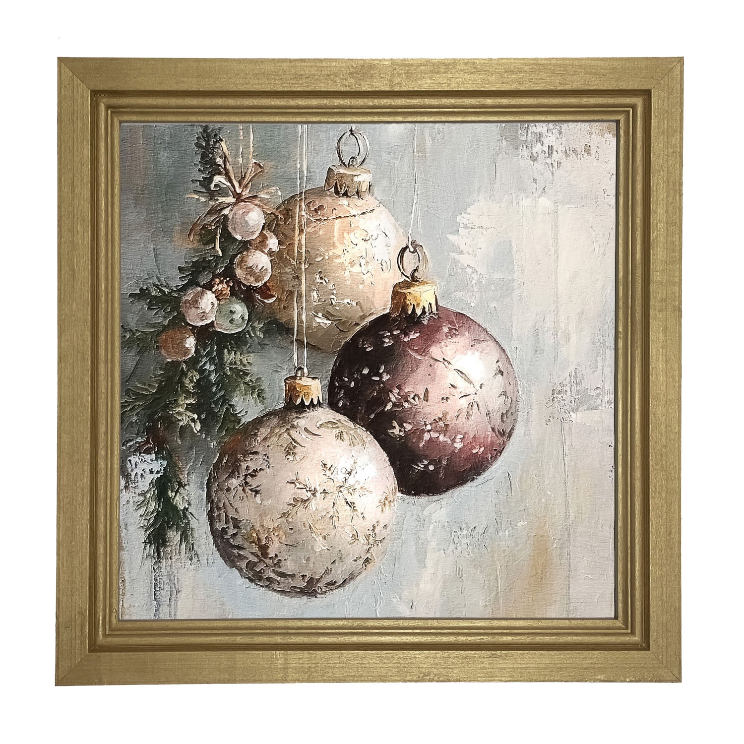 Pine Sprig with Ornaments - Framed Art
