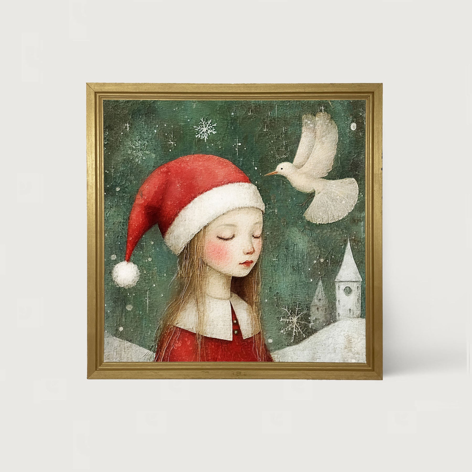Christmas girl with dove - Framed Art