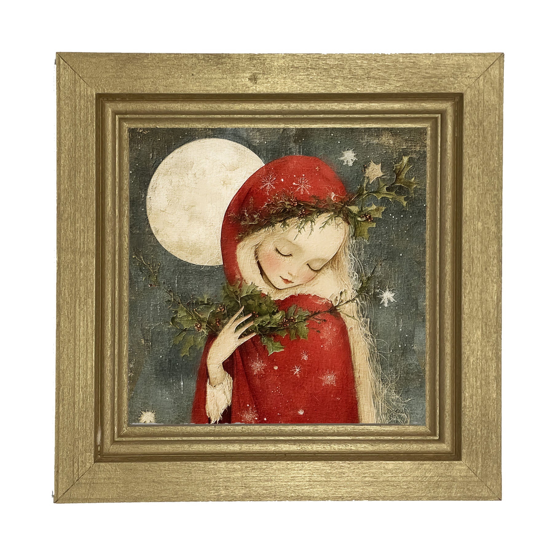 Christmas Girl with Pine - Framed Art