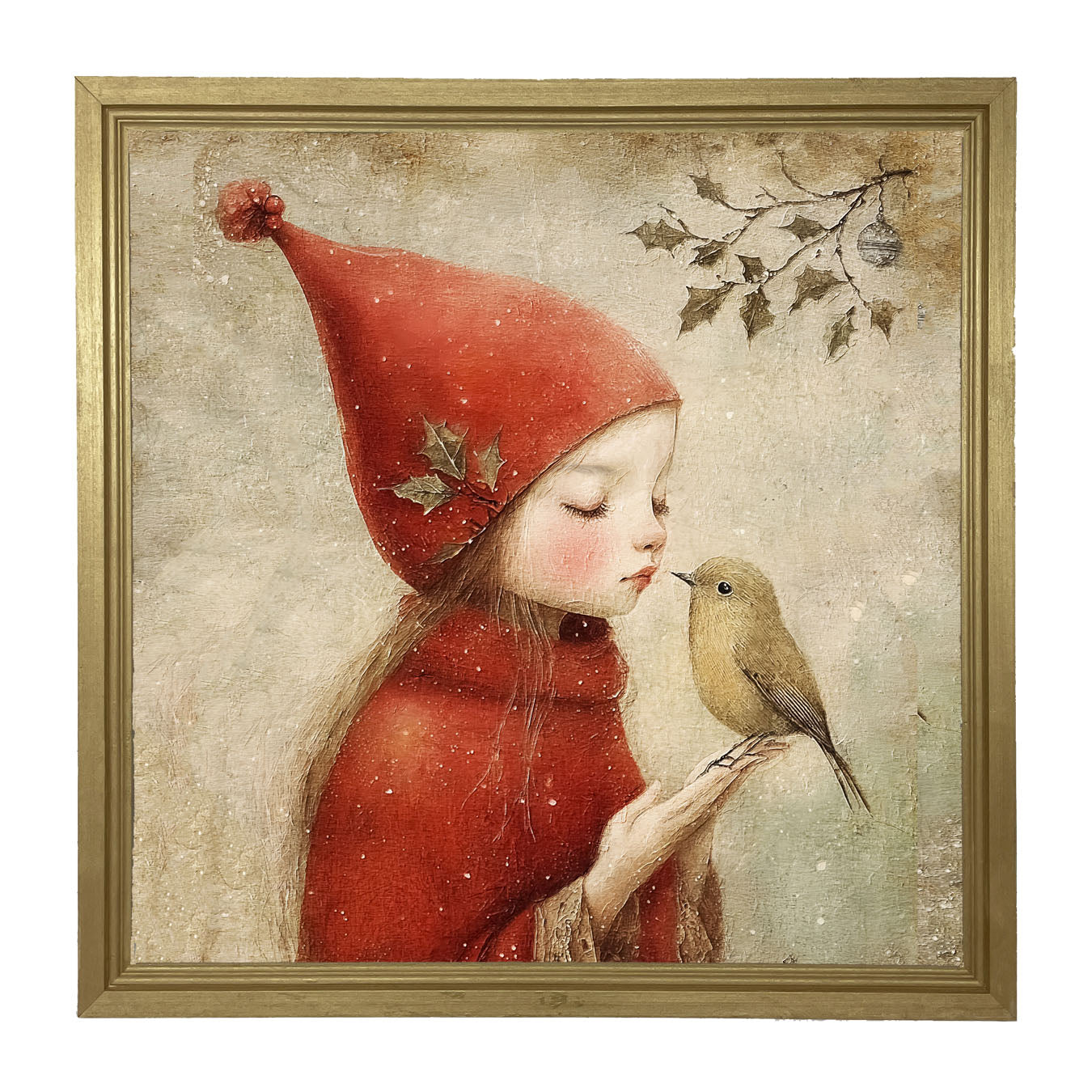 Christmas girl with bird - Framed Art