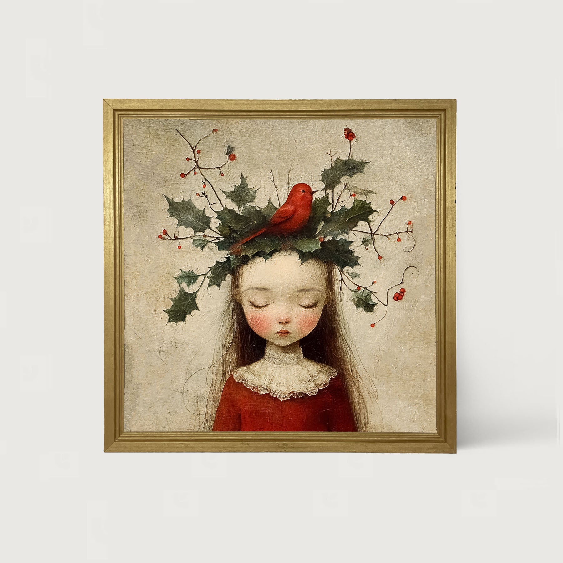 Christmas Girl with Cardinal