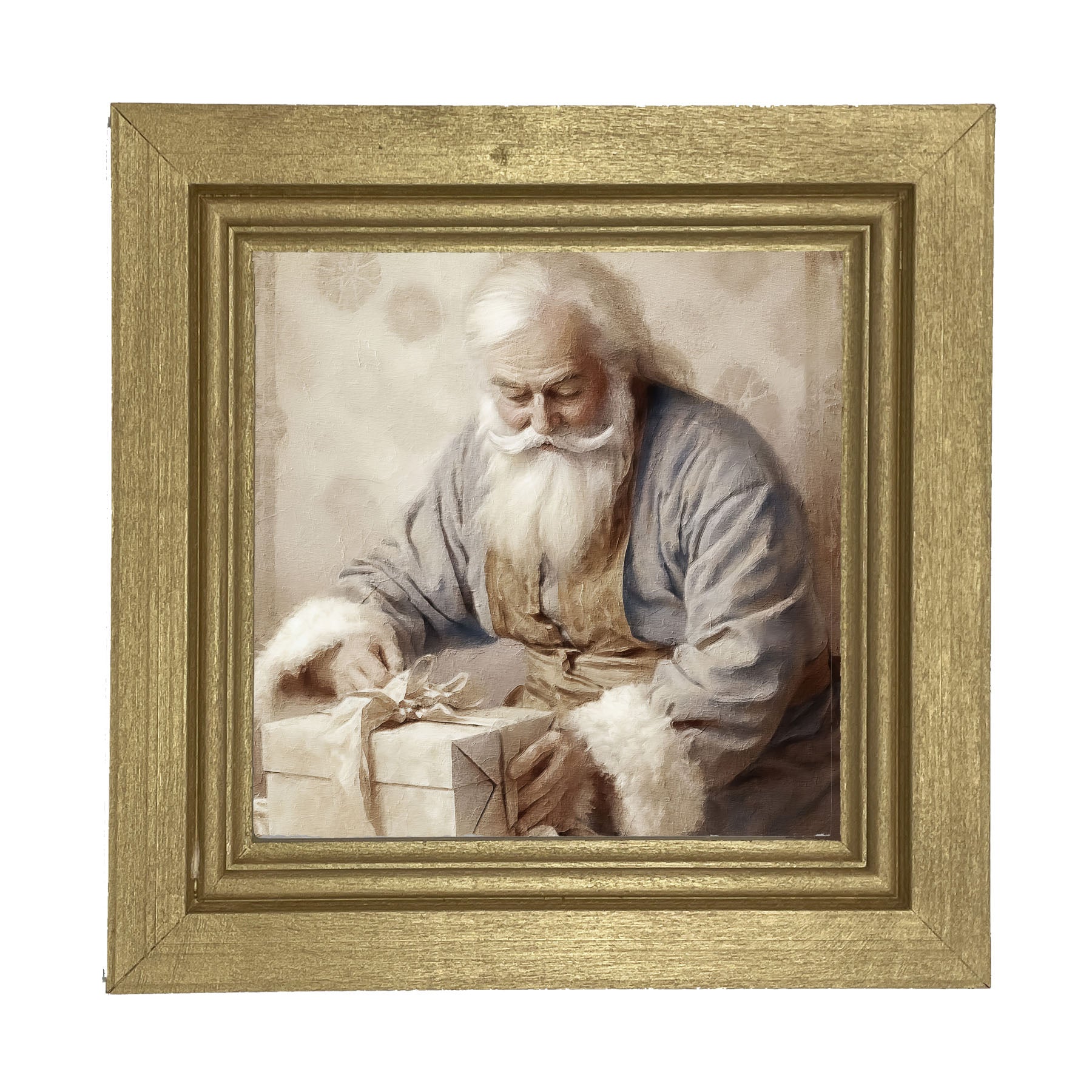 Santa wrapping a present - Framed art