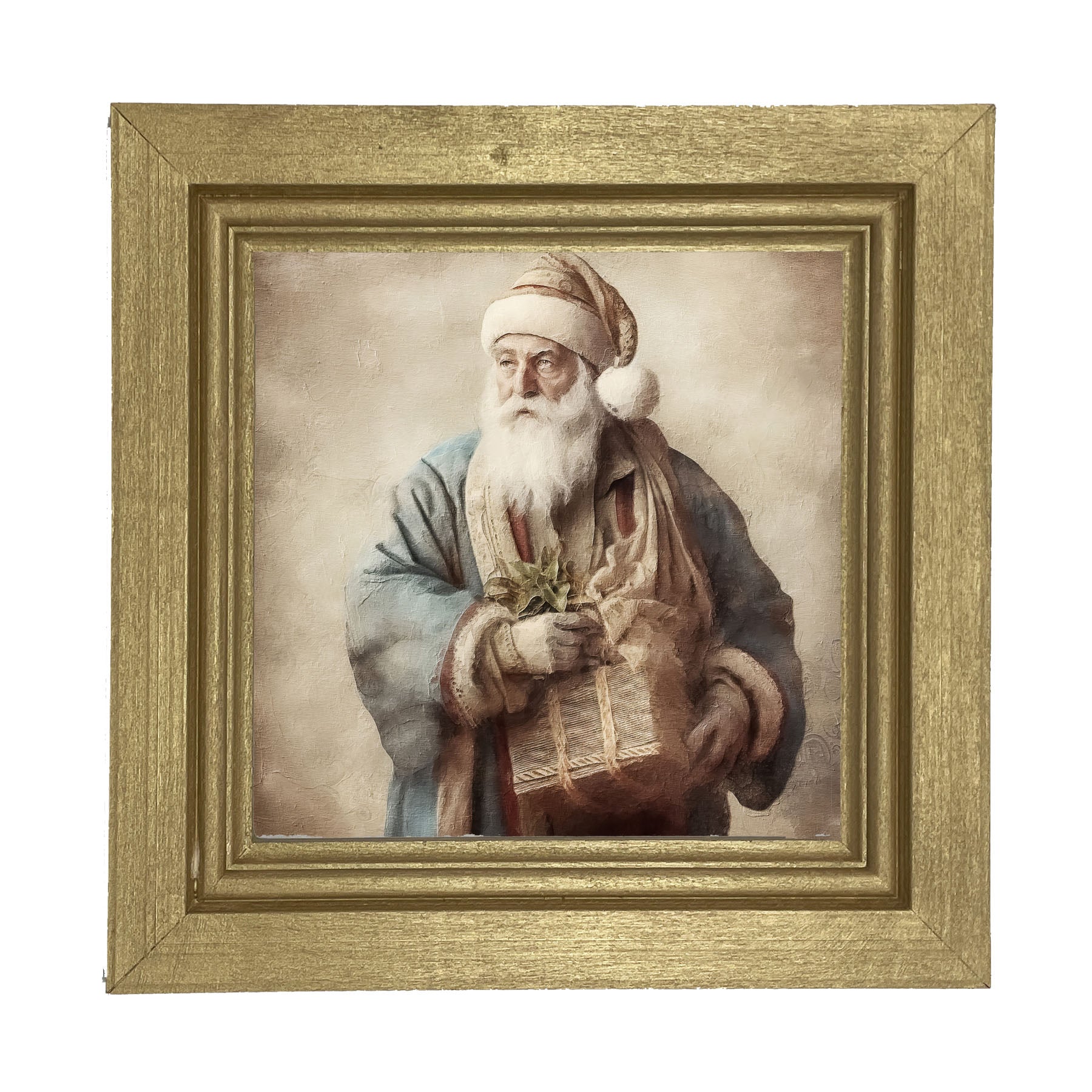 Santa holding a present - Framed art