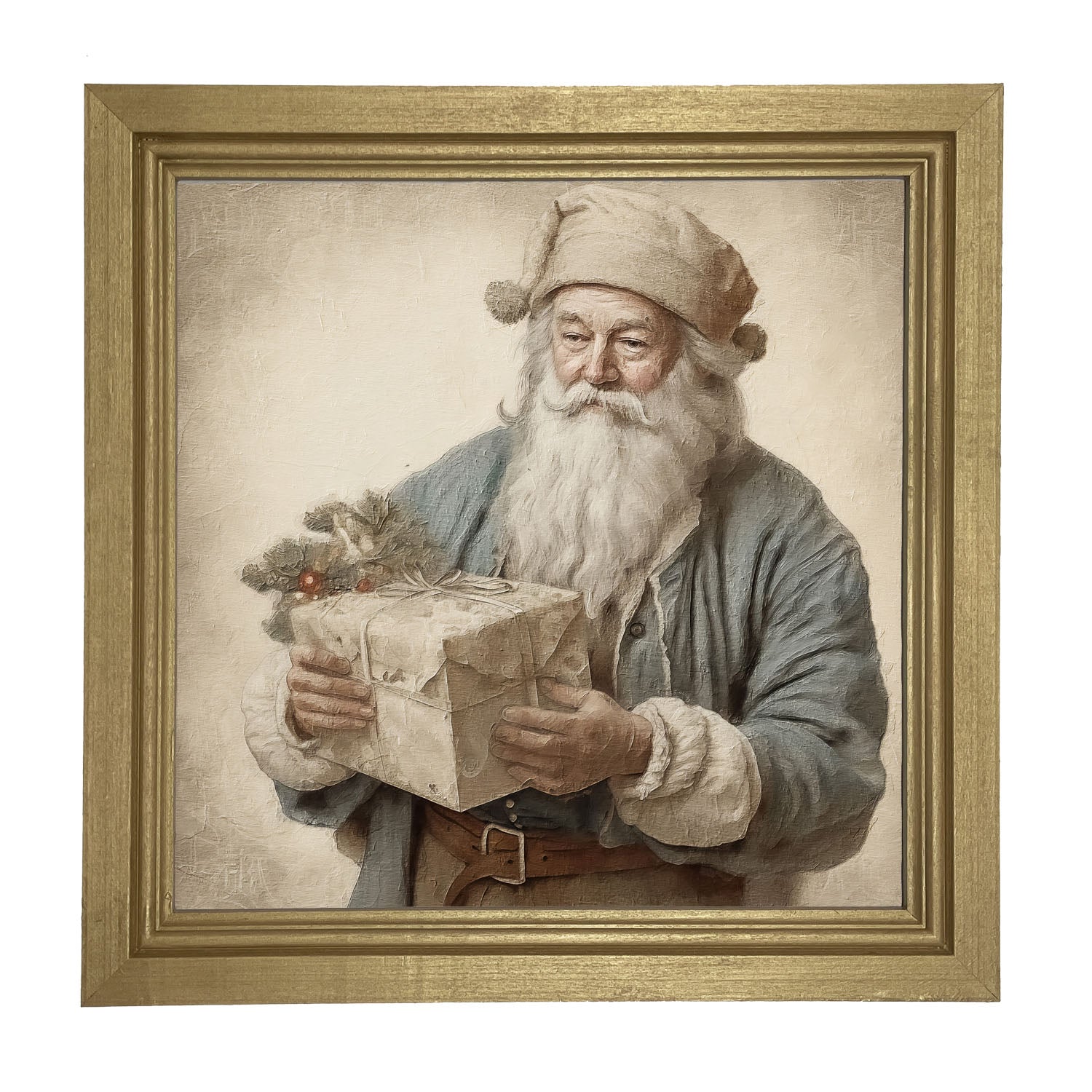 Santa handing out a present - Framed art