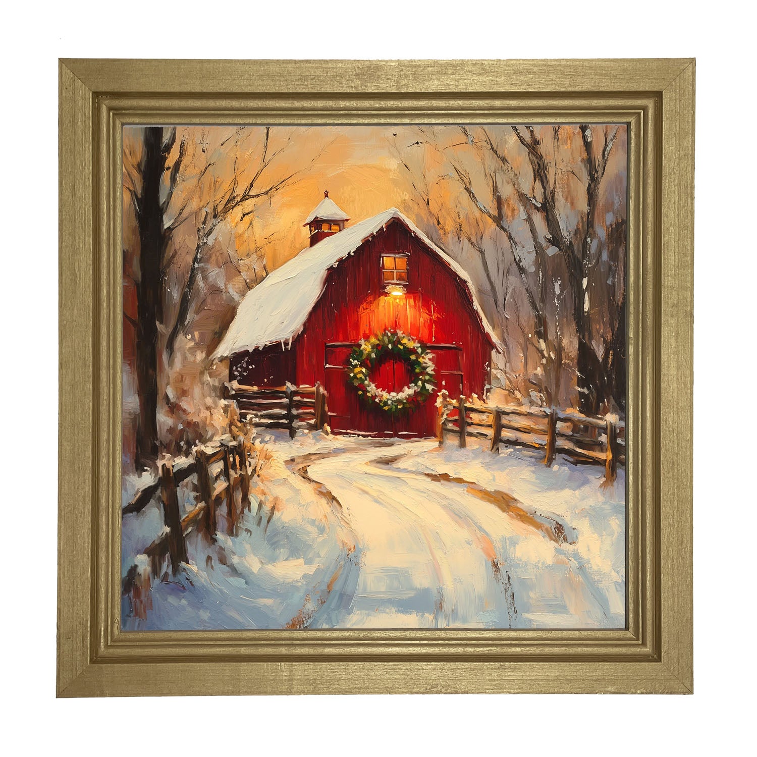 Red Barn at Christmas - Framed art