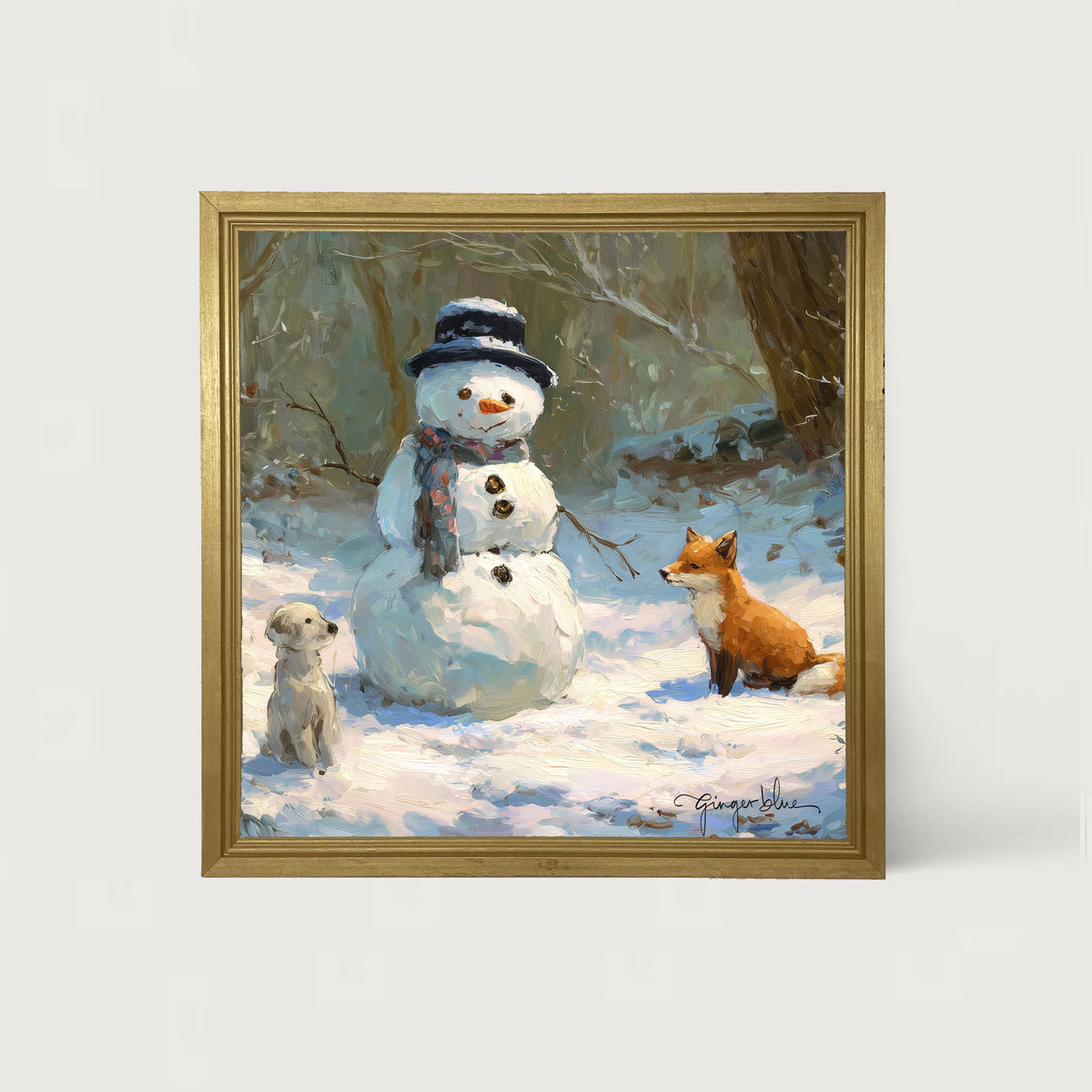 Snowman with Dog and Fox