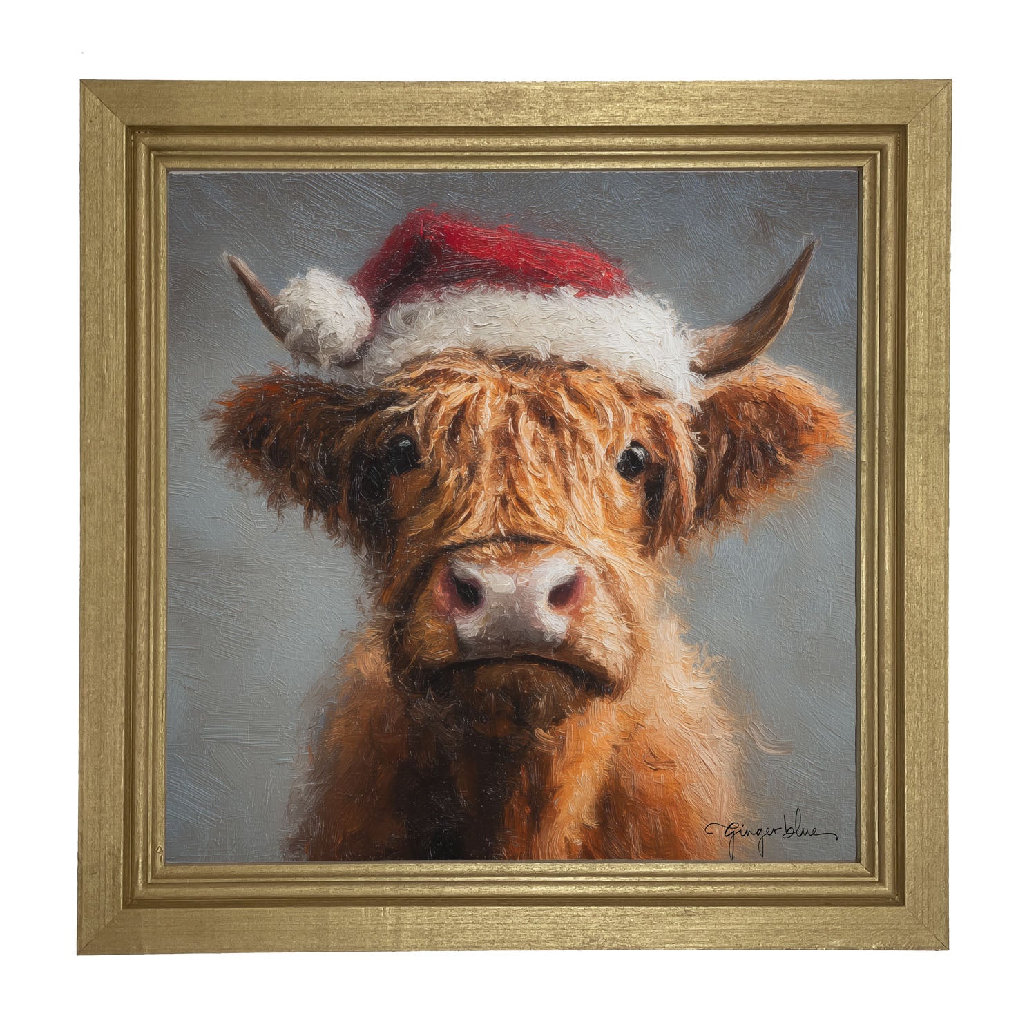 Santa Hat Highland Cow - Framed Art