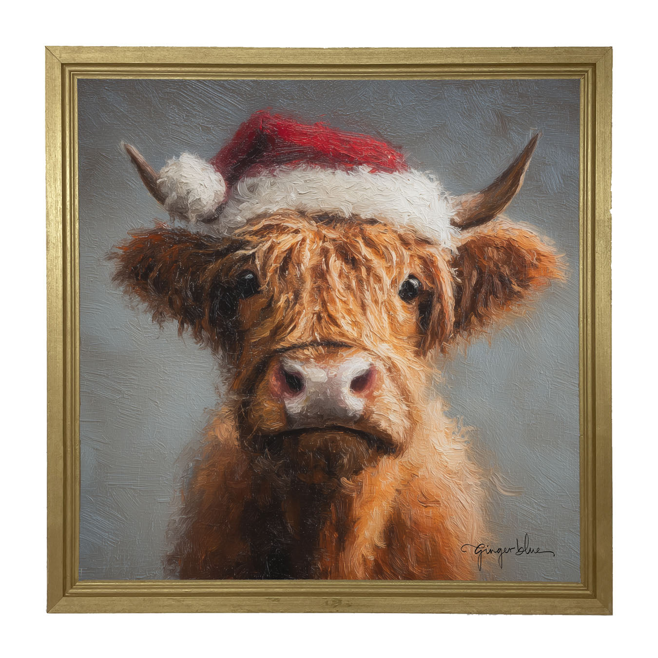 Santa Hat Highland Cow - Framed Art