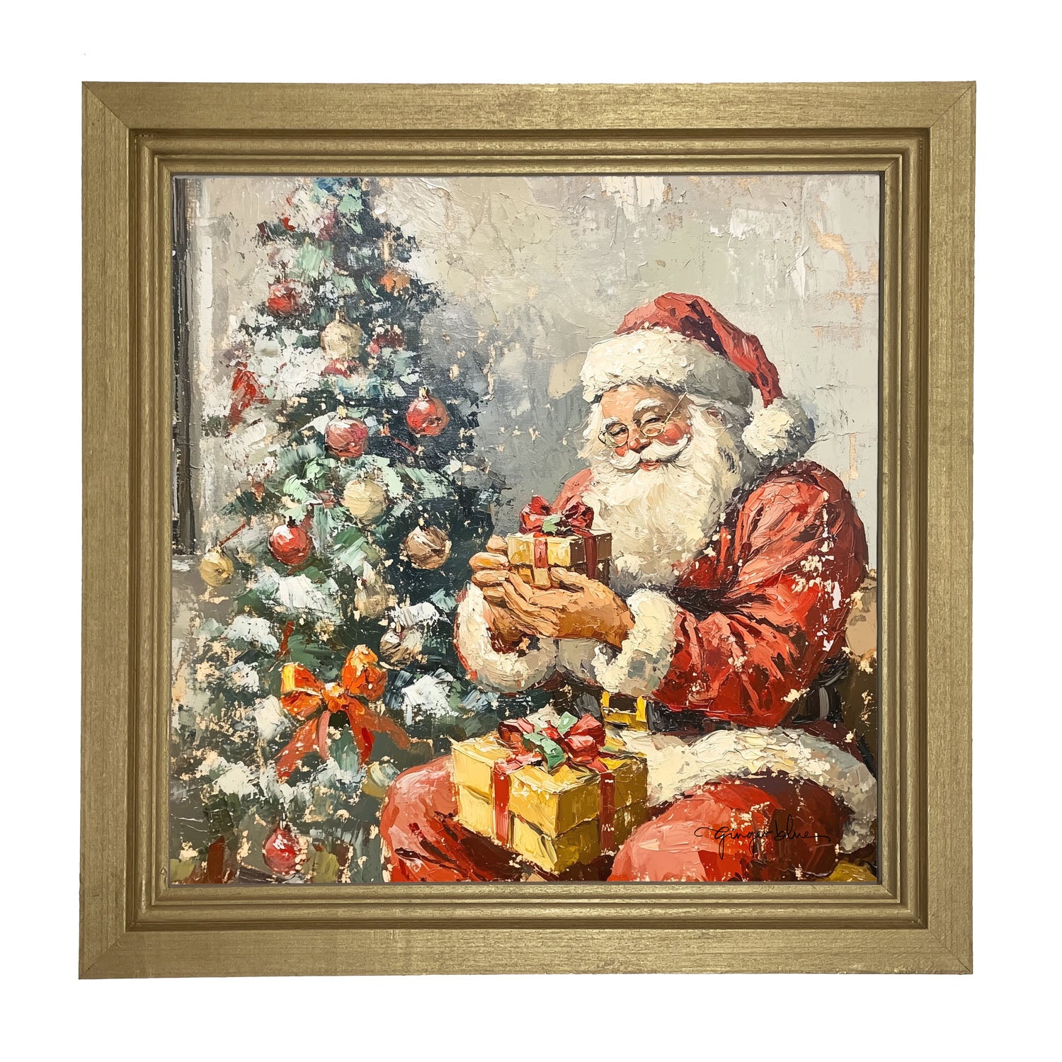 Santa Placing Presents under the Tree - Framed Art