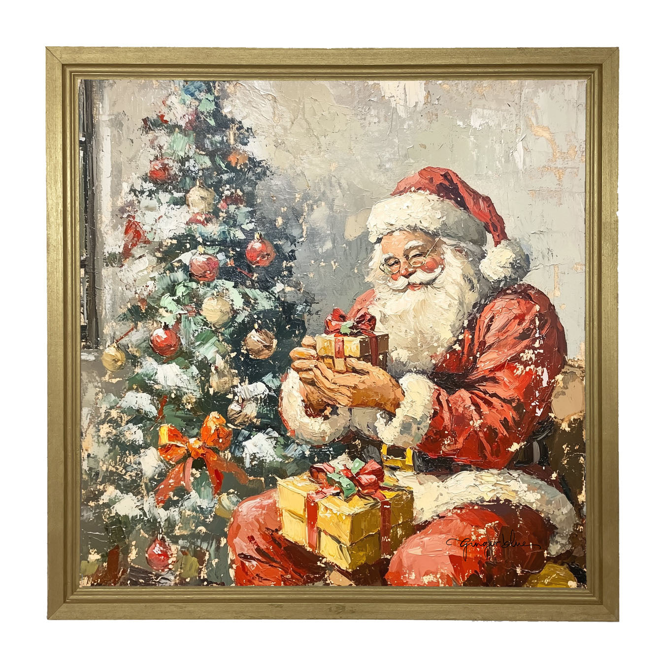 Santa Placing Presents under the Tree - Framed Art