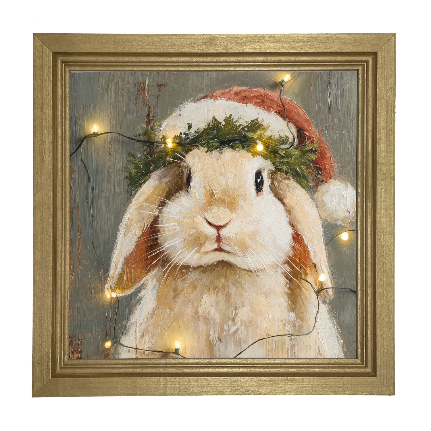 Christmas Lights with Tan Bunny - Framed art