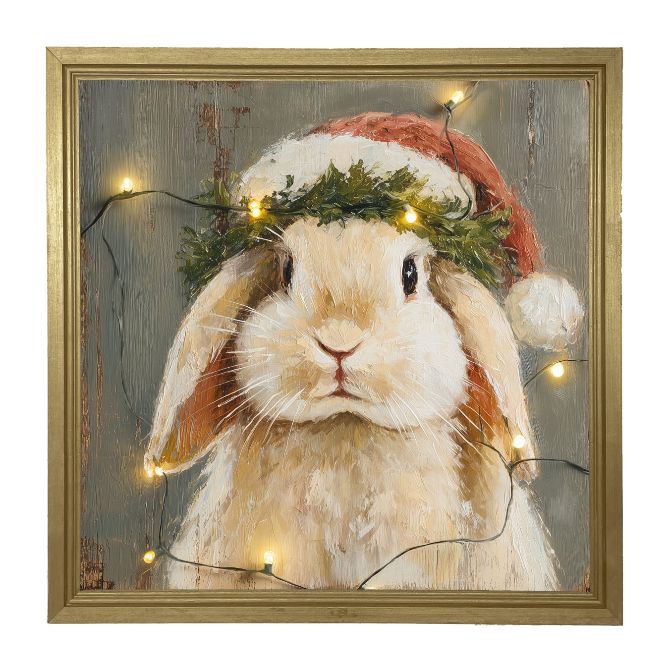 Christmas Lights with Tan Bunny - Framed art