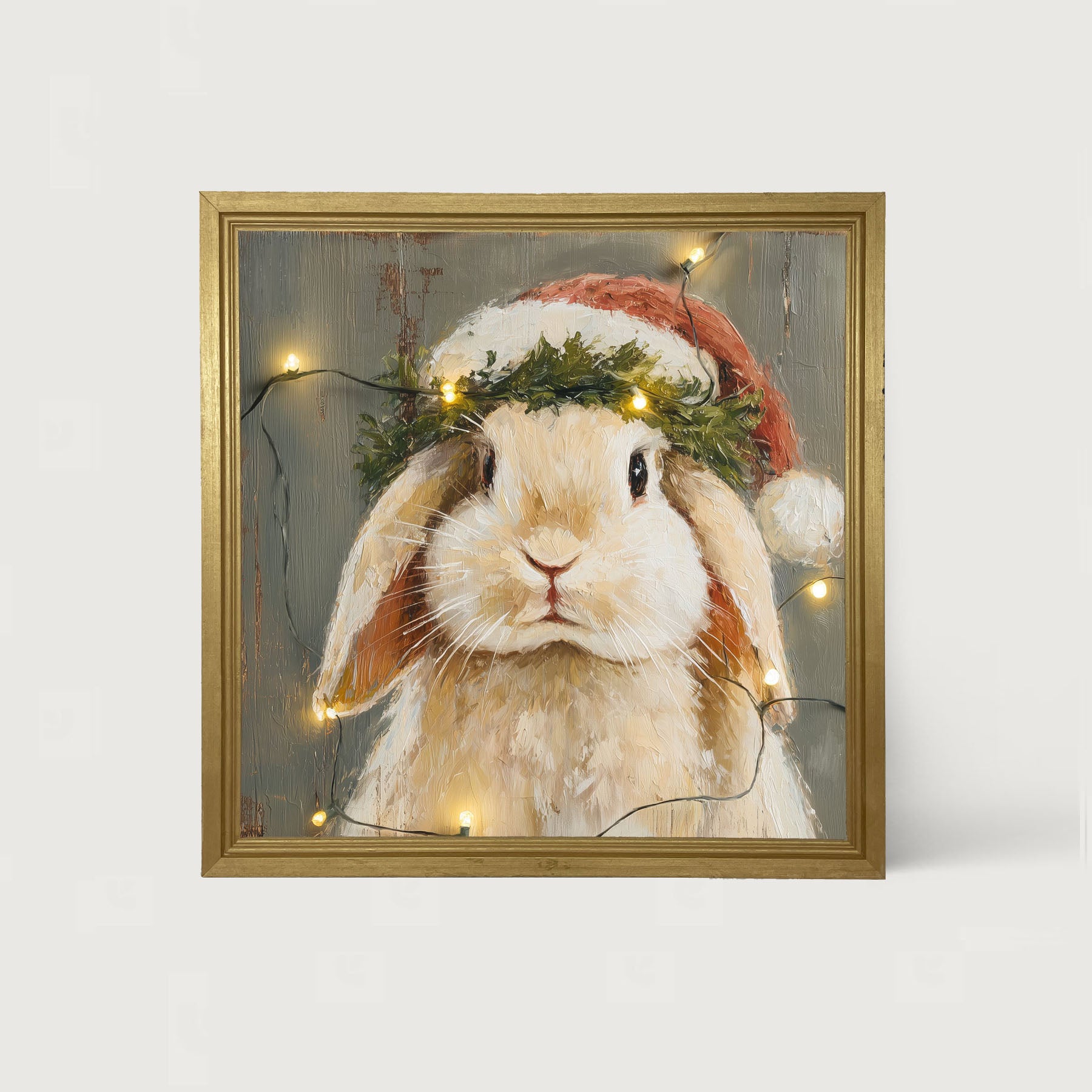Christmas Lights with Tan Bunny - Framed art