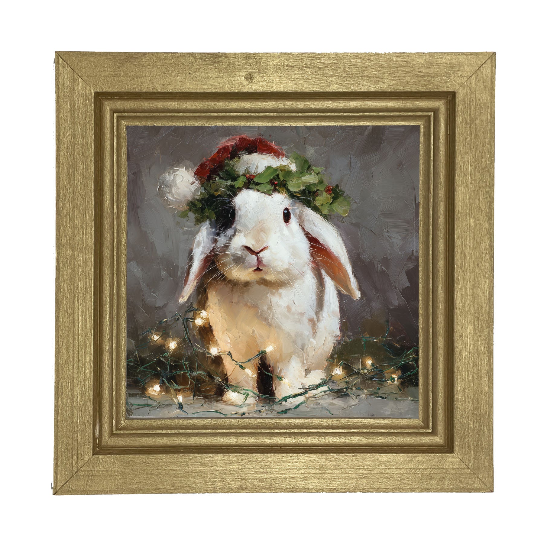 Christmas Lights with White Bunny - Framed art