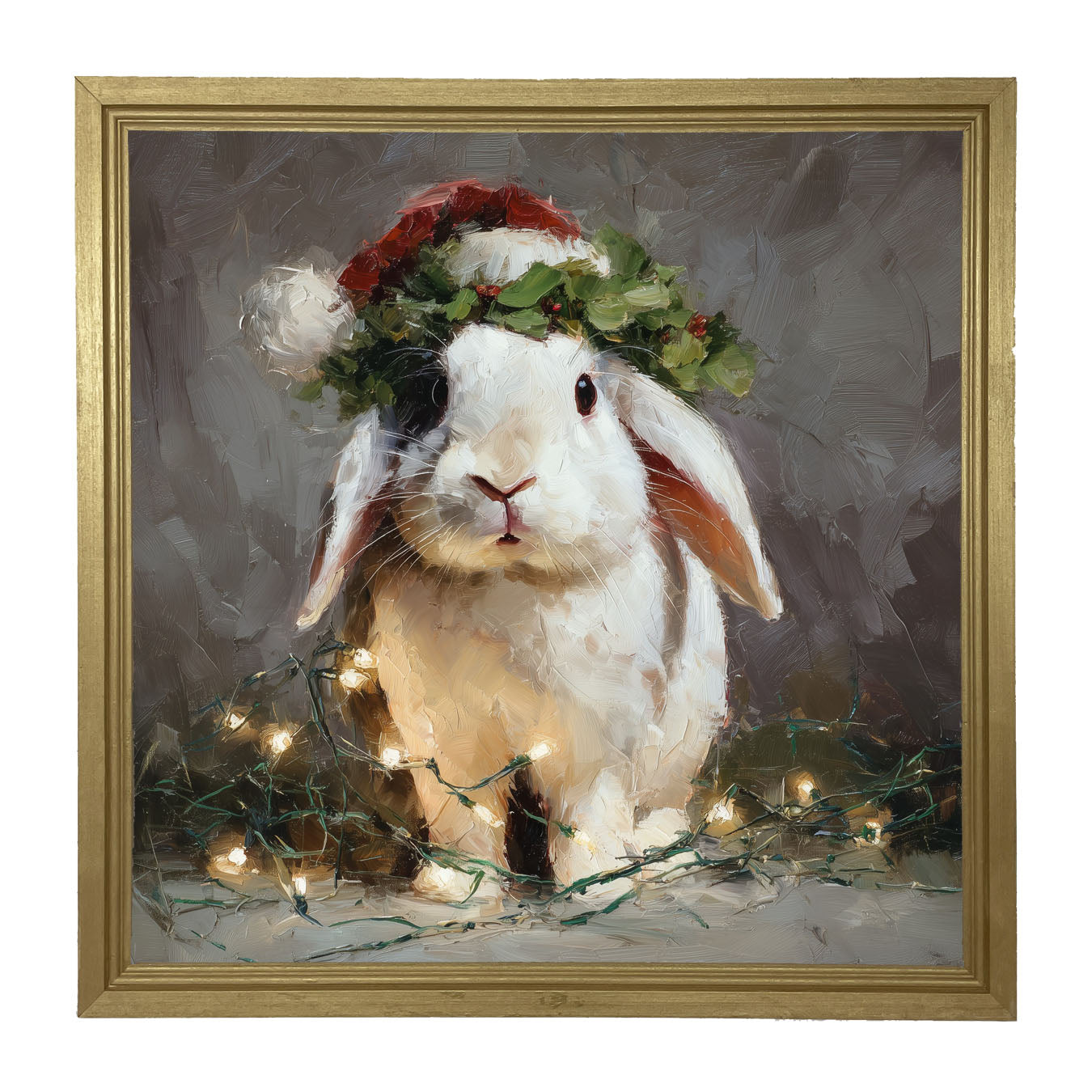 Christmas Lights with White Bunny - Framed art