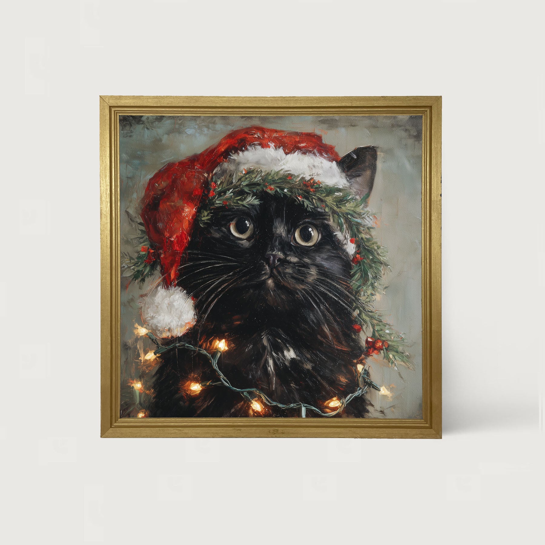 Christmas Lights with Black Cat