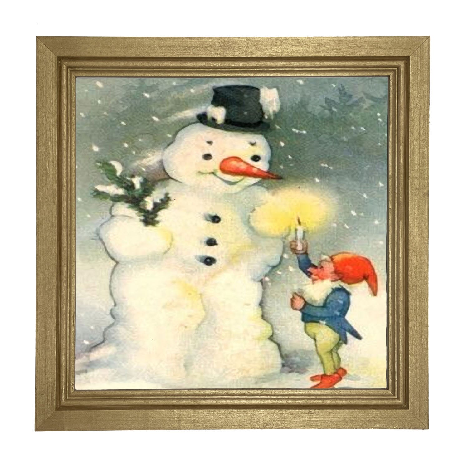 Snowman with Elf - Framed art