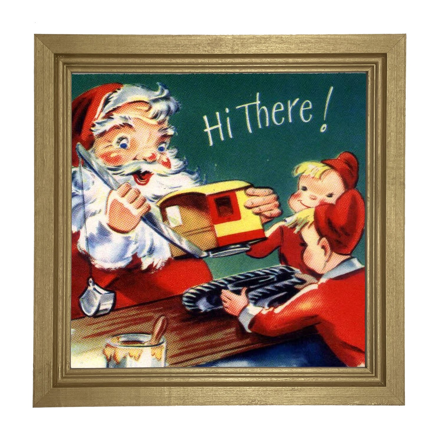 Santa with Elves Building a Train - Framed art